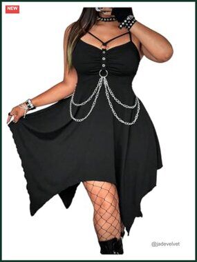 Plus Size Gothic Mini Dress Chain Ruched Backless Cami Party Club